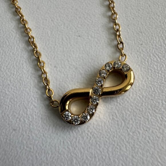 Gold Infinity Necklace with Cubic Zirconia Crystals - Picture 7 of 7
